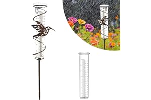 HOMURY Pluviómetro de cristal para jardín, pluviómetro de cristal, herramientas de medición de lluvia, pluviómetro de metal, pájaro, enchufe para plantas, con escala clara, medidor de cantidad de