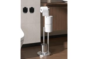 Howdah Portarrollos de Papel Higiénico de Pie con Escobillero- Soporte De Papel Higiénico De Acero Inoxidable con Un Cabezal De Cepillo De Repuesto, Medidas: 72 X 21 X 21 Cm