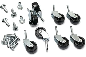 H-BOLT Premium Heavy Duty Swivel Castor Wheels with Sockets for Trolley, Furniture and Divan Beds - Durable Hard Plastic with Extra Sockets Included (Single Wheel 8 Pack)