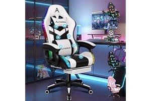 ALFORDSON Sedia da Gaming, Sedia da Gamer a LED con illuminazione RGB a 12 Colori, Sedia da Gioco per Massaggi con Supporto Lombare, Poggiapiedi, Materiale PU, Bianco
