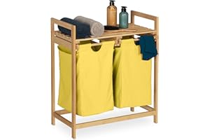 Relaxdays Kosz na pranie, bambusowy, wysuwany, (wys. x szer. x gł.): 73 x 64 x 33 cm, kosz na pranie, 2 przegródki, kolor naturalny/żółty