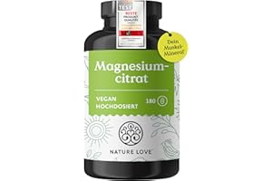 ‎NATURE LOVE NATURE LOVE® Magnesiumcitrat – 2.320 mg Magnesiumcitrat (davon 360 mg elementares Magnesium) – 180 Kapseln – hochdosiert, laborgeprüft, ohne Zusätze, vegan & entwickelt in Deutschland