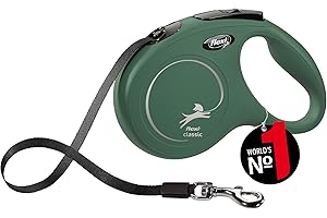 Flexi Classic M Sangle 5 m Vert Olive Laisse à Enrouleur pour Chien jusqu'à 25 kg