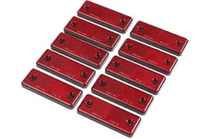 ETUKER 10 Pack Rear Reflector, Rectangular Rear Reflectors Screw on Safety Reflective, Post Reflectors, Reflectors For Gate Posts for Caravan/Truck/Trailer/Boat/Motorcycle Fence Gate Posts(Red)