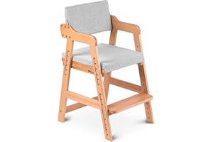 Ezebaby Hochstuhl, höhenverstellbarer Holzhochstuhl für kinder von 3 bis 12 Jahren Buchenholz Kinderstuhl, Lehrstuhl, Stabil & Sicher bis 90 kg für Kinder und Erwachsener (Natur)