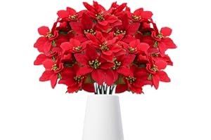pangutheos 4 Piezas Flor de Pascua Artificial, 33 cm Flores Navidad, Hechos de Seda Flores Artificiales Decoracion Navidad para Decoración Navideña Hogar y Fiestas
