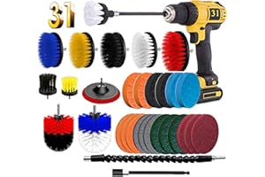 BRITOR Drill Brush Set for Cleaning, Car Detailing with Scrub Pads, Power Scrubber Kit with Long Attachment - for Grout, Tiles, Sinks