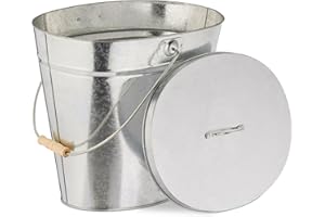 Relaxdays Ascheeimer mit Deckel, 22 l, Aschetonne mit Henkel, für Kohle & Asche, Kamin, Ofen, verzinkter Stahl, Silber