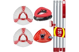 WAKAYOYO 2 Spin Mop Replace Head Compatible with Vileda Turbo System, 30”-58" Mop Handle, Upgraded Triangle Base and Scrub Brush Combo Set Replacement, Microfiber Refills