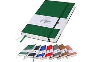 HIJYOO Notebook A5 Lined Notepad 320 Pages 100gsm Paper Thick A5 Notebook Journal with Inner Pocket, 2 Ribbon Page Marker for Women Men Work School (Green)