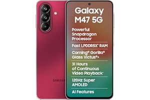 Samsung Galaxy M47 5G Mobile (Rogue Red, 6GB RAM, 128GB Storage, 6000mAh Battery)| 50MP OIS| Snapdragon Processor| LPDDR5X RAM,UFS 3.1 Storage| Gorilla Glass Victus+| sAMOLED| Knox Security| AI