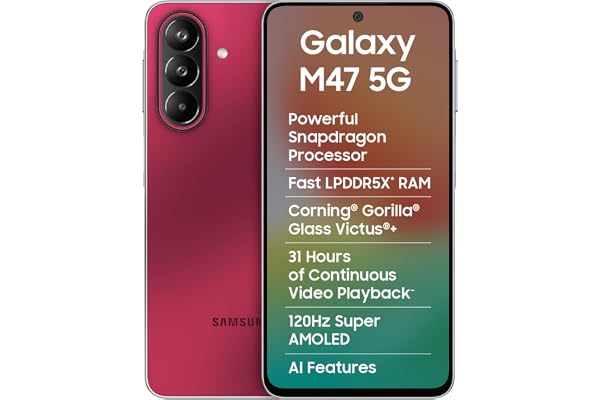 Samsung Galaxy M47 5G Mobile (Rogue Red, 6GB RAM, 128GB Storage, 6000mAh Battery)| 50MP OIS| Snapdragon Processor| LPDDR5X RA