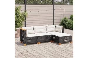 Faroom Sofa Jardin Exterior de Ratán, Muebles de jardín de Ratán con Cojines, Conjunto Muebles Jardin Exterior, Conjunto Terraza Negro 4 pzas-Type-106