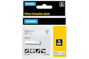 DYMO Rhino Étiquettes en vinyle industrielles | 9 mm x 5,5 m | autocollantes impression en noir sur fond blanc | pour étiqueteuses Rhino et LabelManager