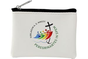 BYZANT Portarosario ufficiale del Giubileo dei Pellegrini di Speranza 2025, similpelle, bianco con logo, 10 x 7 cm, con stampa Porta Santa (S)