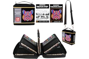 KINSPORY 138 SZT. Kredki Ołówkowe z Miękkimi Wkładami 3.0 mm, 50-Kartkowy 3-Kolorowy Szkicownik, Regulowanym Paskiem na Ramię - Prezent dla Dorosłych Artystów Początkujących Dziewczynek Chłopców