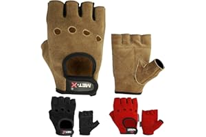 Met-X Suede Leather Weight Lifting Gloves for Men & Women, Gym Leather Fingerless Wheelchair Cycling Gloves, Fitness Accessories bodybuilding Training Exercise Workout Equipment