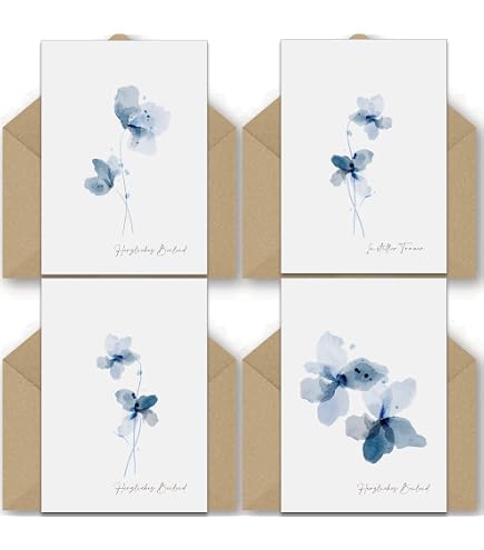 SIGEL Beileidskarten Set ‚Water Lily‘ – 10 Stilsichere Trauerkarten Mit Umschlag