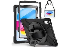 Gerutek Coque Antichoc pour iPad (A16) 11ème / 10ème Génération (11/10.9 Pouces) 2025/2022, Étui Robuste avec Protection D'écran, Support Rotatif à 360°, Dragonne et Bandoulière, Porte-Stylet, Noir