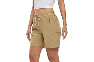 Rdruko Womens Cargo Shorts Drawstring Elastic High Waisted Summer Casual Quick Dry Outdoor Shorts for Work Travel Golf Hiking Walking Water Resistant