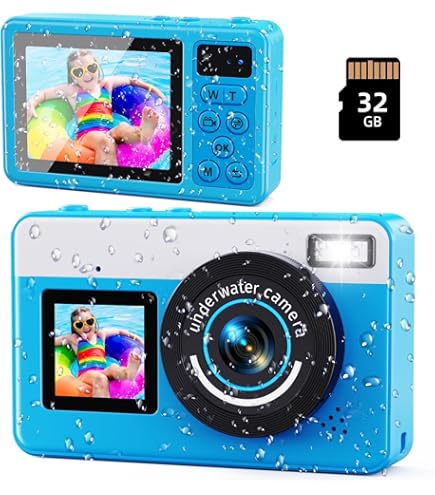 Mafiti Kids Waterdichte digitale camera, onderwatercamera voor snorkelen en duiken, met 2,4 inch IPS-display, USB oplaadbare digitale camera (oranje