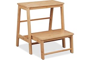 ‎RELAXDAYS Relaxdays Stołek składany, 2 stopnie, do 100 kg, dla dzieci, gospodarstwo domowe, wys. x szer. x gł.: 48 x 45 x 51 cm, bambusowy taboret składany, naturalny