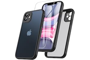 OWKEY Funda para iPhone 11, Mate Funda de Grado Militar l para el iPhone 11 con Protector de Pantalla para iPhone 11 6.1 Pulgadas Mate translúcida iPhone 11 Carcasa (Negro)
