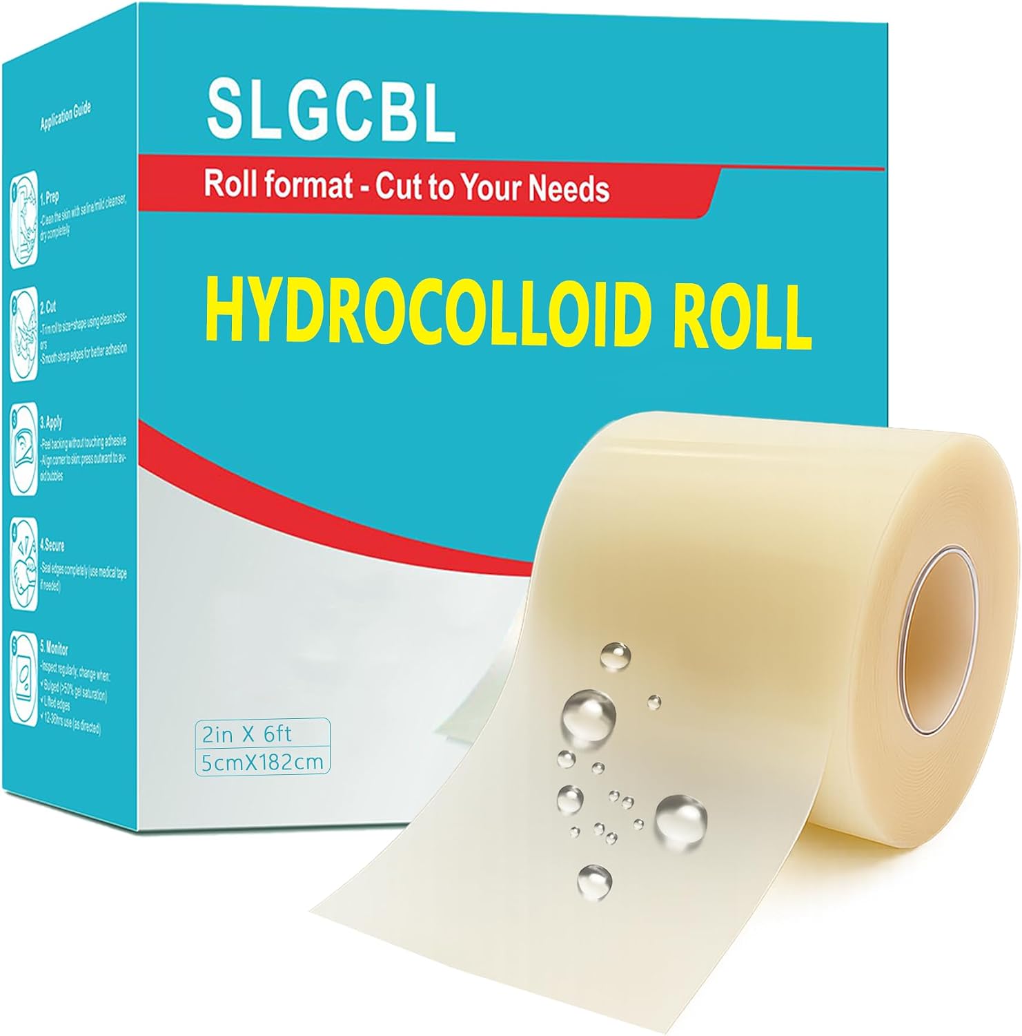 Hydrocolloid Roll, 5 cm x 180 cm Pansement Hydrocolloïde | Auto-Adhésif, Format à Découper, Souple, Imperméable et Ultra-Absorbant Rouleau Hydrocolloïde