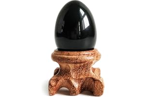 MINA HEAL Polar Jade Sfera per uova in ossidiana nera con supporto in legno per la guarigione della meditazione, bilanciamento dei chakra e decorazione della casa (piccola dimensione)