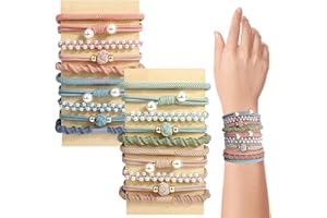 LECTNORE Pack of 20 Boho Hair Ties, Boho Hair Bobbles for Women and Girls Stretch Ponytail Holders with Pearl Elastic Hair Ties Bracelets for Thin Hair/Thick/Medium/Long Hair(natural)