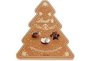 ‎LINDT & SPRÜNGLI Lindt Schokolade | Weihnachts-Kostbarkeiten Pralinés-Tannenbaum | 100g | edle Pralinen in 6 festlichen Sorten, teilweise mit Alkohol | Premium Pralinen-Geschenkbox zu Weihnachten