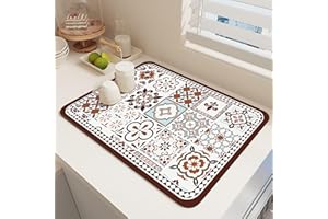 Argumub Raidley Quick Dry Dish Mat, Retro Quick-Drying Water-Draining Mat for Kitchen Bar Countertops Coffee Dish Draining Mat (Style-D, 15.7*19.7 inch)