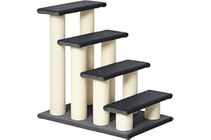 pawhut Dog Steps for Bed 4 Step Pet Stairs for Dog Cat ladder Scratch Post Grey