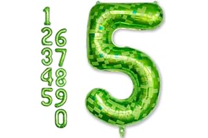 FROOVA Foil 5 Balloons Number, 40 Inch Dark Kelly Green Pixel Number 5 Balloon for Boys, Big Lime Green Self Inflating 5 Balloon for Kids 5th Birthday Video Game Forest Golf Patrick's Day Party Decorations