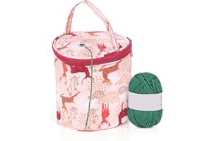 HERCHR Organizadora Hilo de Ganchillo Bolsa, Bolsa de Tejer Almacenamiento de Hilo, Bolsa de almacenamiento portátil de hilo para tejer, Redondo de Mano de Ganchillo de Lana para Hilo, Lana(Tote pequeño)