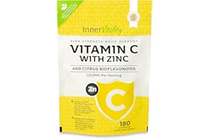 INNER VITALITY Vitamin C 1300mg and Zinc with Bioflavonoids (3 Month Supply) - 180 Capsules with No Additives - Better Absorption & Easier to Swallow Than Vitamin C 1000mg Tablets