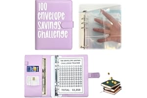 XQMMGO 100 Envelope Money Saving Challenge Book with Folder, Cards for Couples, Offices, Home, School (Purple)