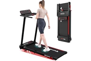 CITYSPORTS Tapis de Course,Tapis Roulant Pliable 12 km/h,avec Affichage LED,APP et 360° Tablet Holder,Walking Pad Compact pour la Maison et Le Bureau (Black & Red)