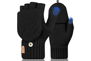 UKNOWISA Guanti Invernali Guanti senza dita Guanti Termici Convertibili di Maglia touchscreen Lana Mezze Ciclismo Sci Attività all'Aperto per Donna Uomo