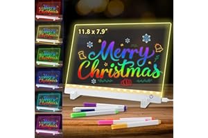 BUKBAS LED Note Board with 7 Colors Pen, Magic Glow Acrylic Message Marker Note Boards with Light, Art Dry Erase Light Up Drawing Writing Board with Stand for Office School Home Gifts (30x20cm)