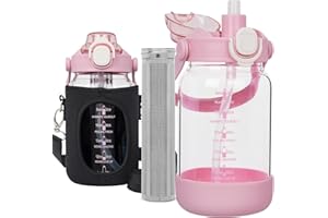 Seekua 1l Trinkflasche Glas mit Strohhalm & Sieb, 1 liter Cold Brew Flasche mit Filter für kaltgebrühten Kaffee, oder Eistee, Teeflasche