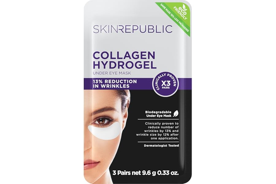 Skin Republic Collagen Eye Patches for Younger Looking Eyes | Helps with Fine Lines and Wrinkles | Reduces Dark Circles & Undereye Bags | Made in Korea (Pack of 3)