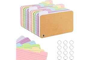 ZMCYN 12 Pack 720 Pcs 3x5 Inches Tabbed Index Cards, Colorful Ruled Revision Flash Cards with 12 Binder Rings, Assorted Colored Lined Flashcards Note Taking Cards for Office School to Do List
