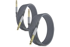RUXELY Kabel instrumentu 6,35 mm TRS 2M 2-Pack, Lead Balansowany Stereo Audio 1/4 Cal męski 6.3 Jack,Cord 6.35 do gitary elektrycznej,bas,Klawiatura,Mikser,Wzmacniacz Amp,Głośnik