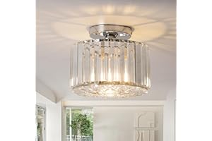 ZYDTRIP Crystal Ceiling Light Fixture Semi Flush Mount Ceiling Lamp Modern Silver Crystal Chandelier for Living Room Hallway Dining Room Kitchen