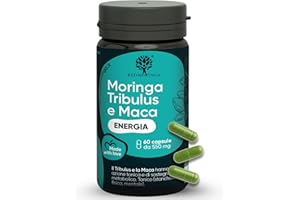 Tribulus Terrestris 90% Saponine Steroidee Maca Fieno Greco | Integratore Energia Booster Moringa BIO | Sostegno Massa Muscolare | Tribulus Alto Dosaggio | 100% Naturale | RedMoringa® (60 Capsule)