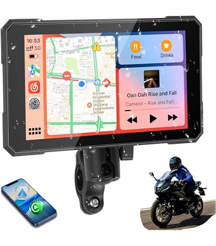 CAMECHO Schermo Moto 8.1" IP68 – CarPlay Wireless E Android Auto Per Moto, Navigatore HD Con Doppio Bluetooth E Montaggio Universale