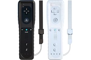 2 mandos a distancia para Wii, mandos de juego remoto TechKen compatibles con Wii de repuesto con silicona y correa de muñeca (blanco y negro)