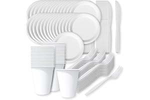 EcoPlate Pro: Das Nachhaltige Grillgeschirr-Set, Umweltfreundliches Einweggeschirr-Set aus Bagasse, kompostierbar und plastikfrei von der Linario, je 25 Gabeln, Messer, Teller und Becher