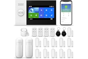 Clouree Système d'alarme à écran Tactile pour Toute la Maison, 21 pièces Wi-FI avec sirène, détecteur de Mouvement PIR, télécommandes, capteur de fenêtre/Porte, Support SMS/APP Push